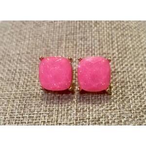 NEW SOPHIA COLLECTION women's square faceted gem stud earrings in pink